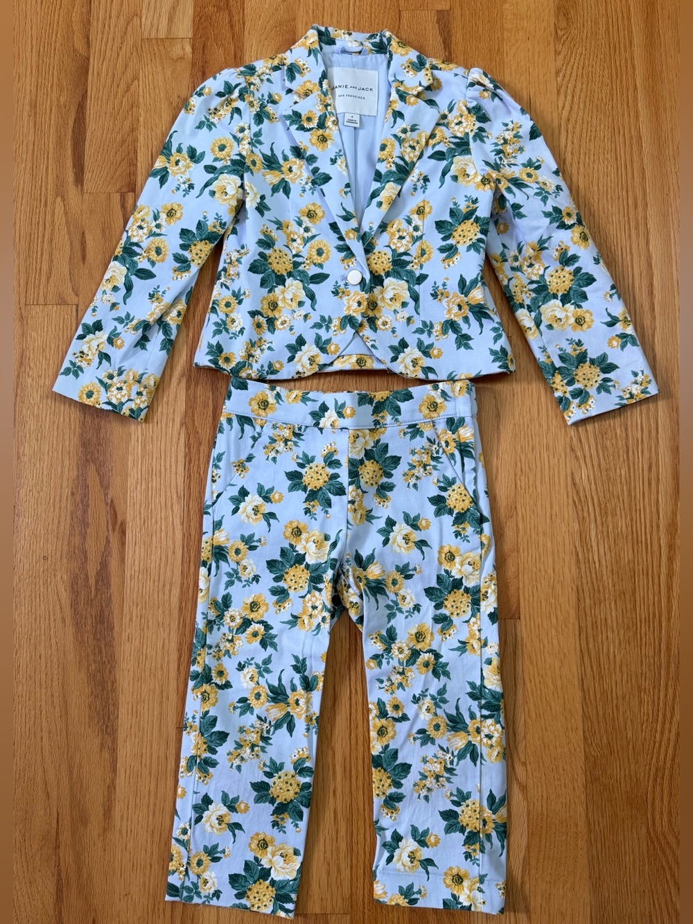 Janie and Jack Light Blue Floral Blazer and Pants Set, Size 4
